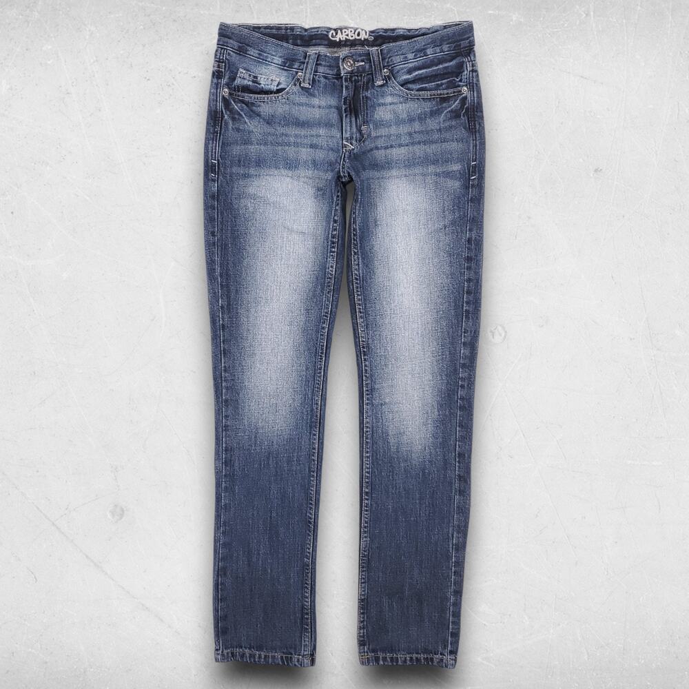 Carbon‎ Jeans Straight Leg Embossed Pockets Faded Cotton Men 28x32 Medium Blue
